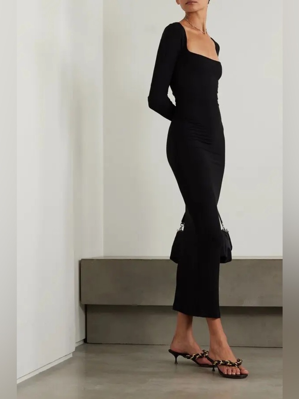 SKIMS Soft Lounge Long Sleeve Dress Black NWT X Small MSRP $88